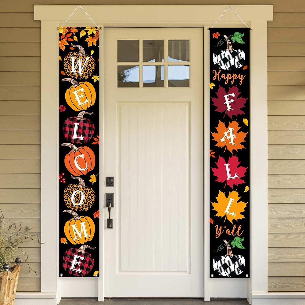 11.8" x 70.9" 2PCS Fall Porch Sign Welcome Happy Fall